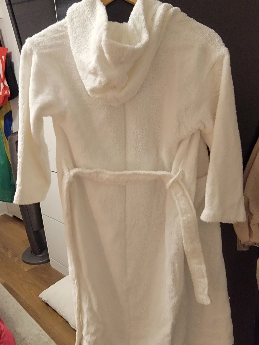 White Plush Hooded Bathrobe - Brand Not Visible